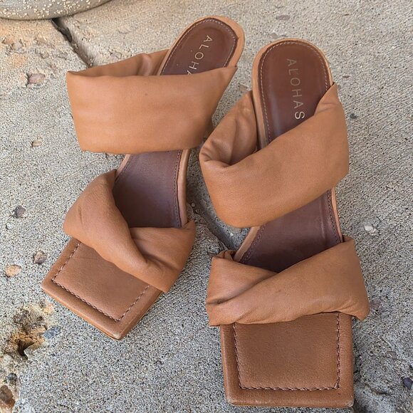 ALOHAS Leather twist strap sandal in Camel sz 38 - Picture 1 of 16